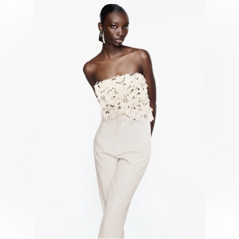 Zara Cream High-Waist Tapered Pants